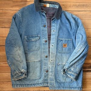 Chore Coat Men's Blue Denim Jacket xl vintage great wear/patina. Lined.